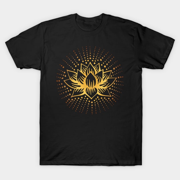 Black Golden Lotus Mandala T-Shirt by majoihart